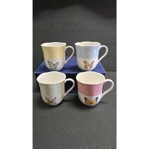 Lenox Butterfly Meadow Mugs Set of 4 Pastel Colors Assorted Butterflies Tea
